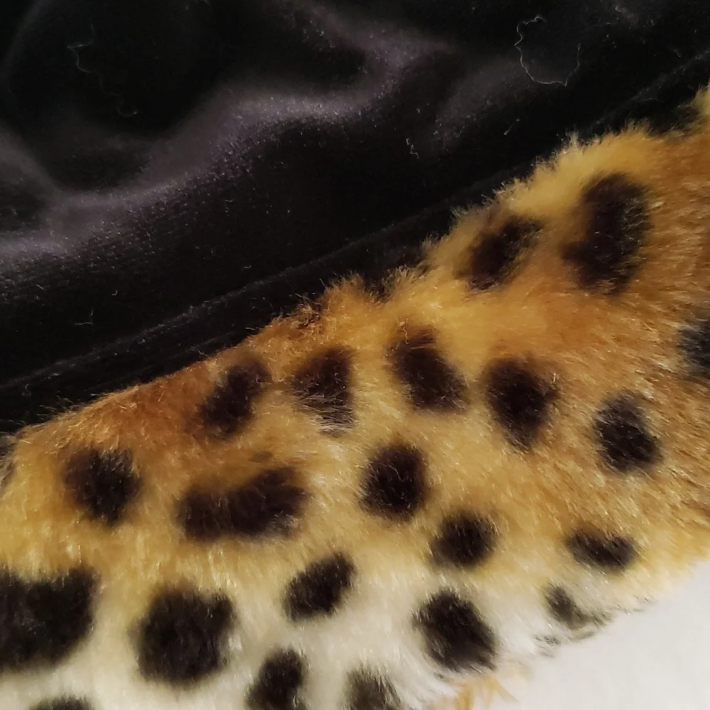 Children's Place Leopard Faux Fur Trim Girls velour hat lined BLACK Warm Soft